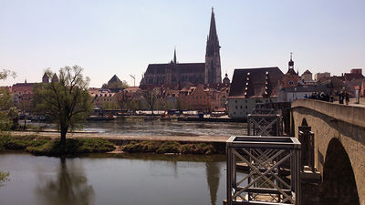 When spending a day in Regensburg, Germany, check out Stone Bridge into Old Town, the city’s only bridge across the Danube River until the 1930s. // © 2015 Michelle Juergen