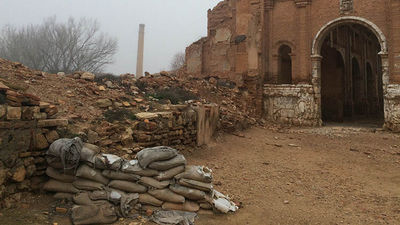 Ghost towns offer a unique way of learning European history. In the main square of Belchite, Spain, sandbags are arranged to help visitors understand its history as a town of war. // © 2017 Kaitlin Cintorino