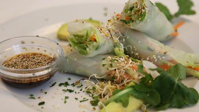 Vegetarian and vegan food can be found along the Danube River. Pictured: Tofu wraps at Napfenyes Etterem. // © 2016 Mindy Poder