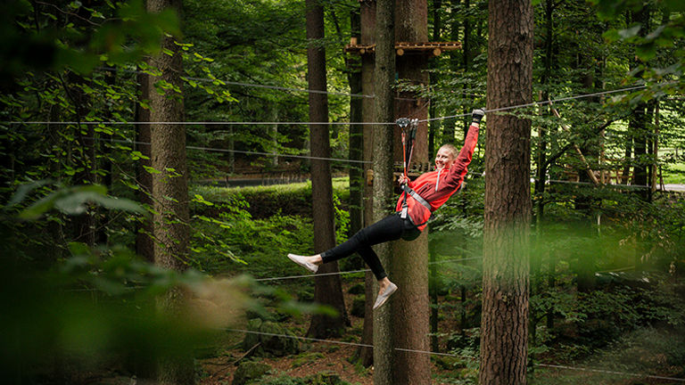 Outdoor Interlaken’s adventure park, Seilpark Interlaken, features a self-guided ropes course with lines as high as 65 feet. // © 2016 Outdoor Interlaken