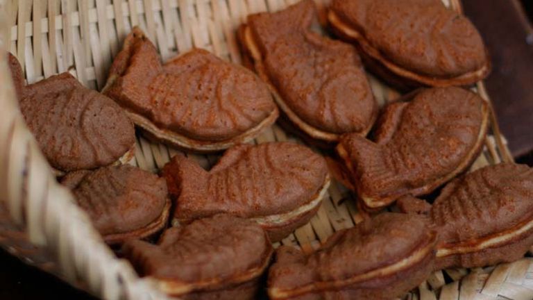 Most taiyaki is shaped like a fish and filled with red bean. // © 2014 Richard Lowe 