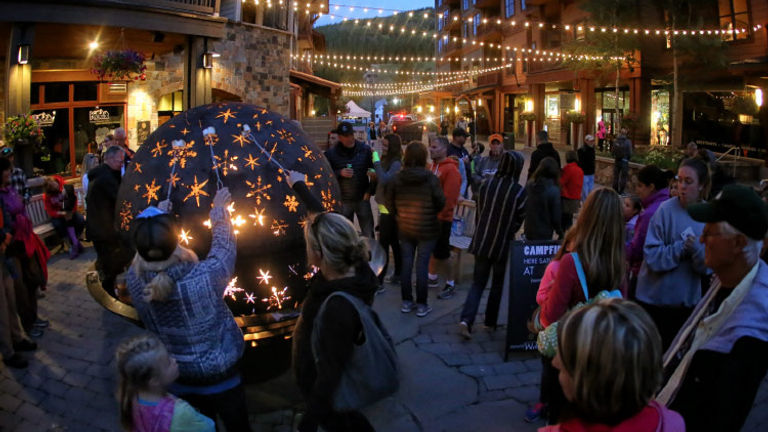 During summer, the fire globe in Copper Mountain’s Center Village buzzes with activity. // © 2017 Tripp Fay