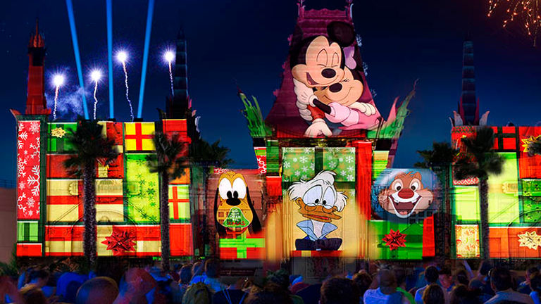 The “Jingle Bell, Jingle BAM!” holiday spectacular comes to life on, above and around the Chinese Theater in Disney’s Hollywood Studios. // © 2016 Walt Disney World/ David Roark