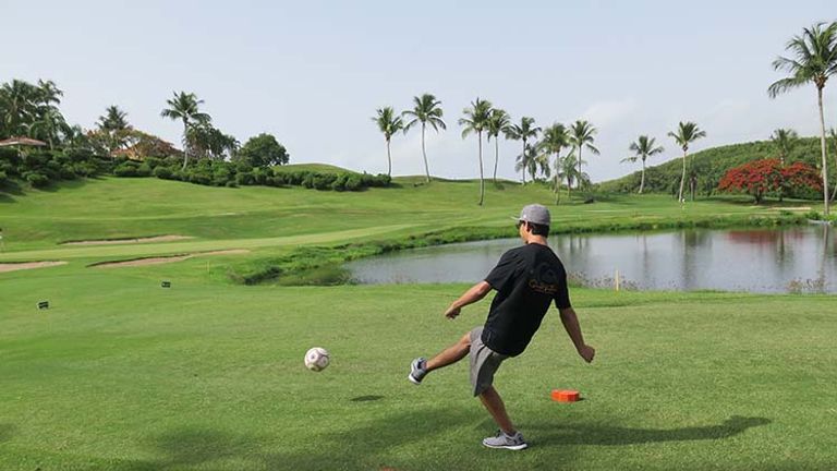 Families can tee off for FootGolf at El Conquistador Resort, which has the only FootGolf course in Puerto Rico. // © 2016 Samantha Davis-Friedman