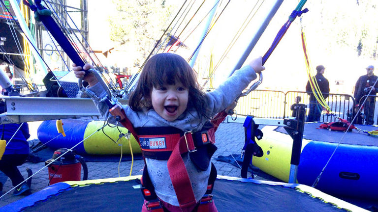 Squaw's Skyjump trampolines let children (and adults) catch some serious mountain air — even brave 2-year-old children. // © 2015 Chelsee Lowe