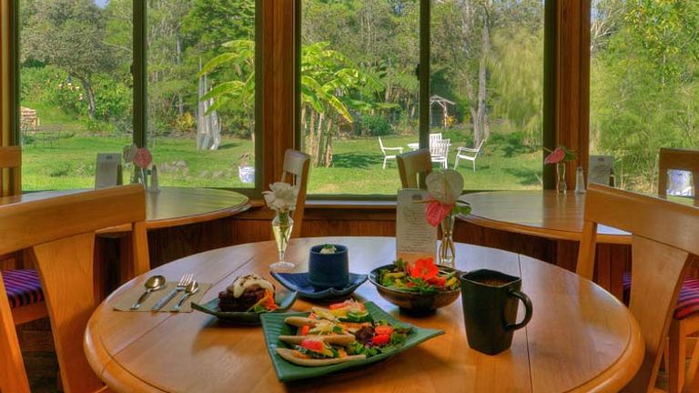 Visitors with plant-based diets will love the cuisine served on handmade ceramic dishes at Cafe Ono, one of several vegetarian restaurants on Hawaii Island. // © 2014 Cafe Ono