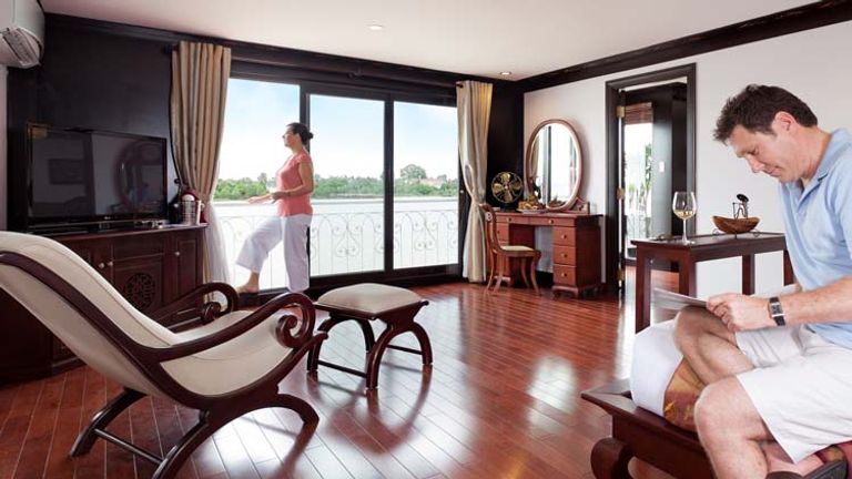 Suites onboard AmaWaterways’ 124-passenger AmaLotus are among the most luxurious accommodations on Asian rivers, with each suite measuring 624 square feet.  // © 2014 AmaWaterways