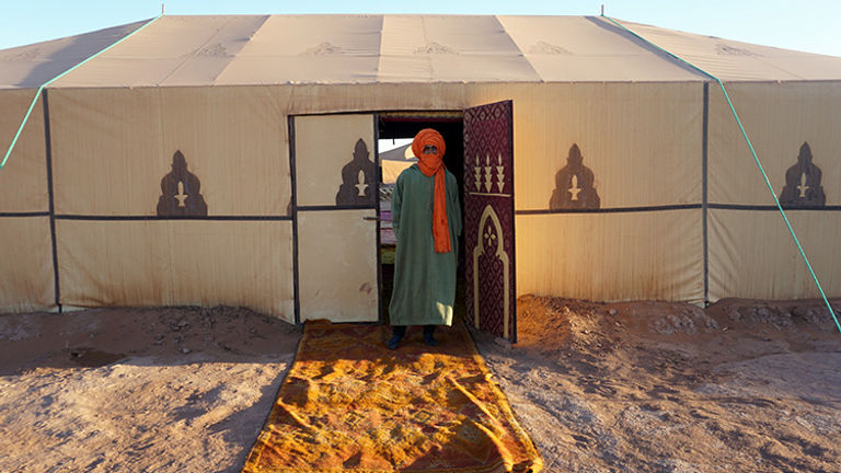 Camping in the Sahara Desert takes place near the Erg Chigaga sand dunes. // © 2018 Valerie Chen