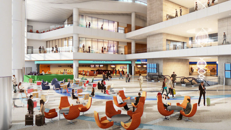 The central hall of the upcoming Midfield Satellite Concourse, which broke ground in February // © 2017 Los Angeles World Airports