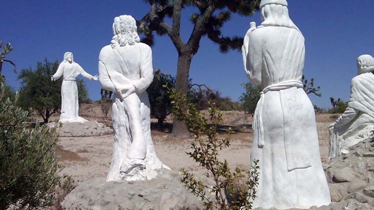 One of several unique stops near Indio is Desert Christ Park, which features more than 40 stark-white Jesus sculptures. // © 2014 Julie Thixton 2