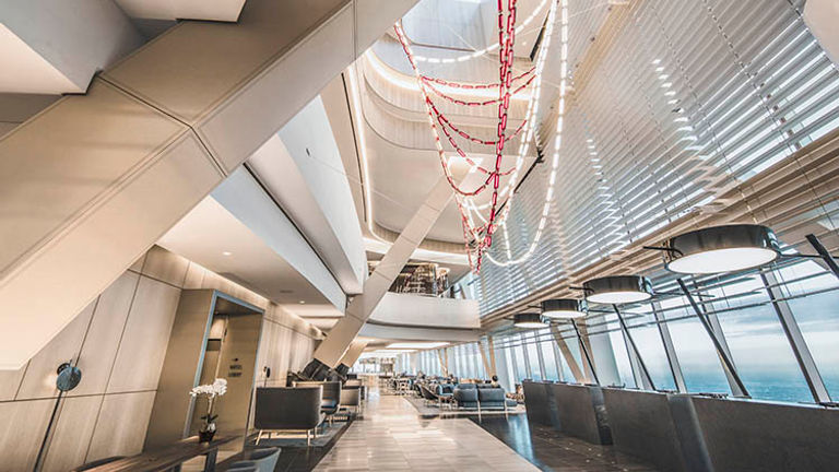 The lobby’s stunning chandelier is an artistic interpretation of the 10 and 110 freeways, which are just outside the hotel. // © 2017 InterContinental Los Angeles Downtown