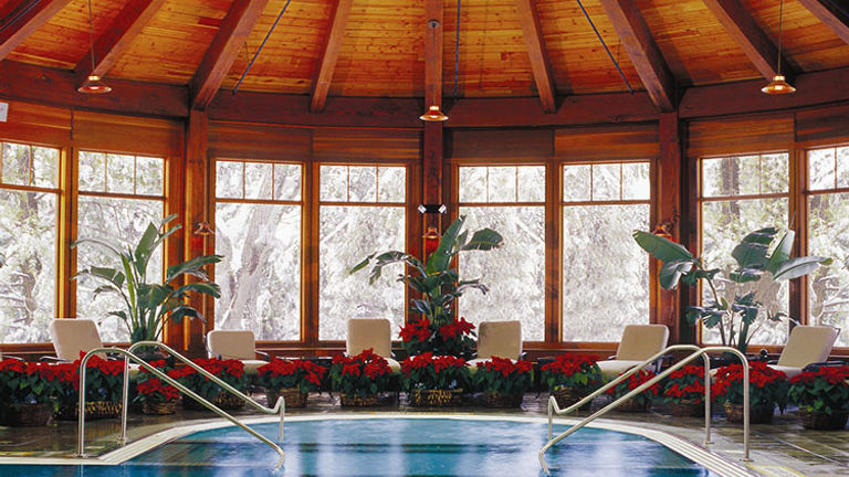 In addition to an outdoor heated mineral pool, Mohonk has a 60-foot-long indoor heated pool with underwater music.  // © 2016 Mohonk Mountain House/Jim Smith