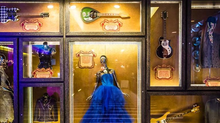The hotel’s memorabilia collection includes a blue gown worn by Shakira. // © 2013 Chris Miller