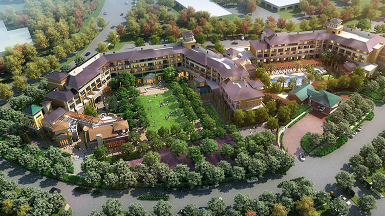 A rendering of Meritage’s future expansion, which will include more guestrooms and suites; a culinary market; a lawn for concerts and events; and more // © 2017 The Meritage Resort and Spa