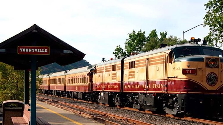 The Napa Wine Train takes passengers through Napa Valley onboard restored vintage Pullman railcars. // © 2017 Napa Wine Train