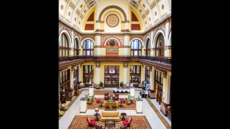 The lobby of the historic Union Station Hotel, converted from Nashville’s main train station to a world-class property. // © 2015 Mark Edward Harris