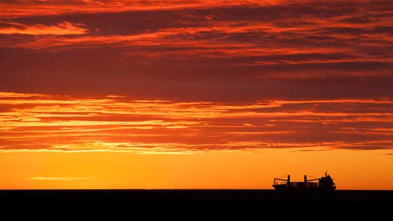 A freighter heads up the St. Lawrence River near Matane. // (c) 2013 Mark Edward Harris