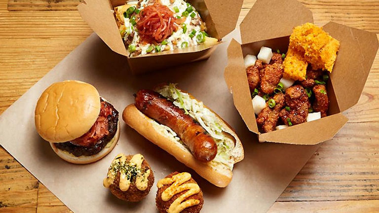 Choose from Seoul Sausage company’s array of flavorful dishes, including rice balls, Korean fried chicken, short rib poutine and, of course, sausages. // © 2016 Seoul Sausage