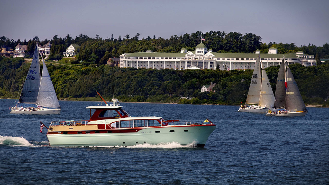 Clients can stay at the Grand Hotel on Mackinac Island during a Great Lakes vacation.