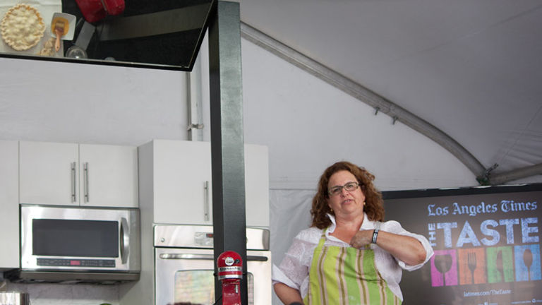 Evan Kleiman, the host of Good Food and a native Angelino, teaches how to make tomato pie. // © 2013 Mindy Poder