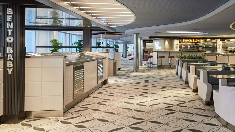 Onboard dining includes The Galley food hall.