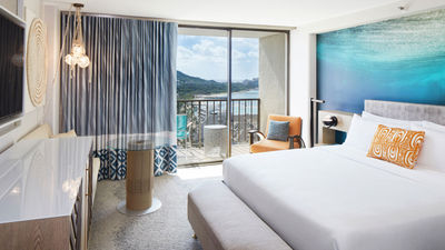A guestroom at the Waikiki Beachcomber by Outrigger, which reopened in November 2020.