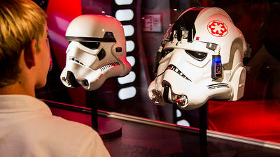 Guests can view “dark side” and “light side” galleries that hold props and costumes from the “Star Wars” films. // © 2015 Disneyland Resort
