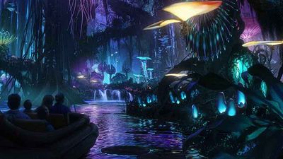 Guests will venture down a river within a bioluminescent rainforest during the Navi River Journey. // © 2017 Walt Disney World Imagineering
