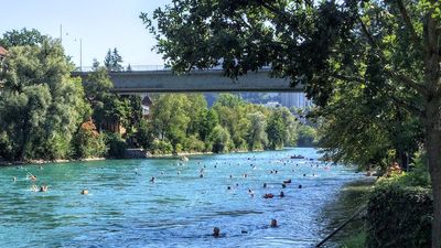 Floating in the Aare River is a must when in Bern, Switzerland. // © 2016 Julia Slatcher