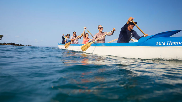 Four Seasons Maui offers its popular outrigger canoe program for families.