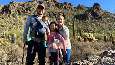 The writer and her family in Saguaro National Park