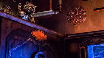 Rocket takes advantage of visitors' VIP access to The Collector's exhibition to free The Guardians of the Galaxy. // © 2017 Disneyland Resort
