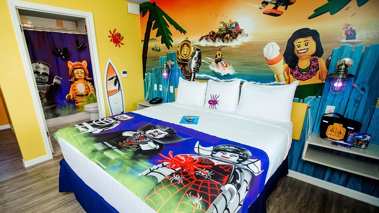 Parents can treat their kids to a Halloween slumber party at Legoland Beach Retreat.