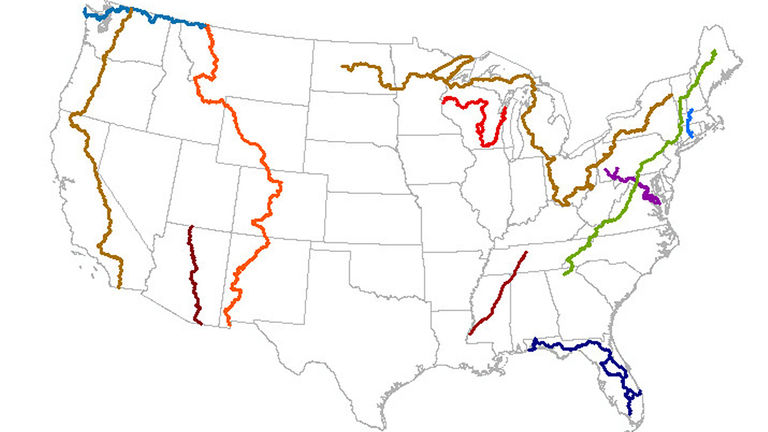 A map of the  11 National Scenic Parks in the U.S.