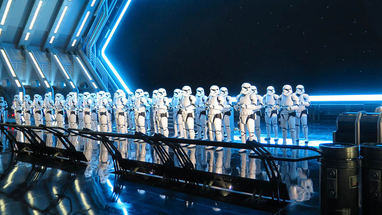 An army of stormtroopers guards the Destroyer.
