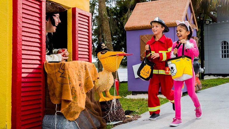 Kids can trick-or-treat for their favorite candy during Legoland's Brick or Treat Halloween events.