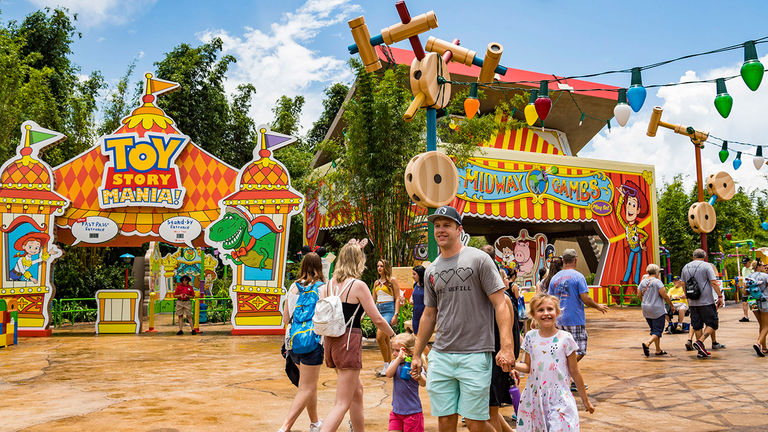 The popular Toy Story Mania attraction has a brand-new entrance from Toy Story Land.
