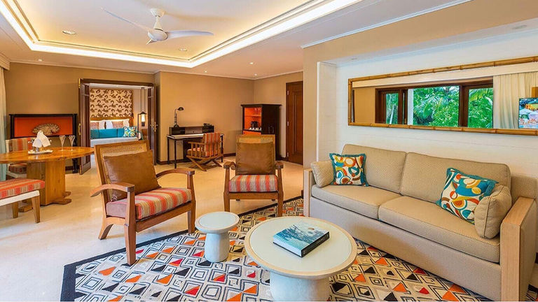 Constance Lemuria Praslin Seychelles features Afro-French decor.