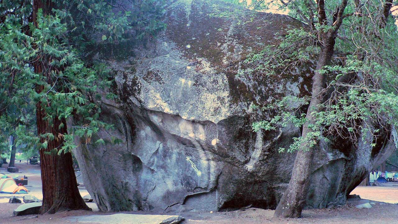 Stay at Camp 4 in Yosemite National Park for laid-back camping, and make sure to find the Midnight Lightning boulder before you leave.
