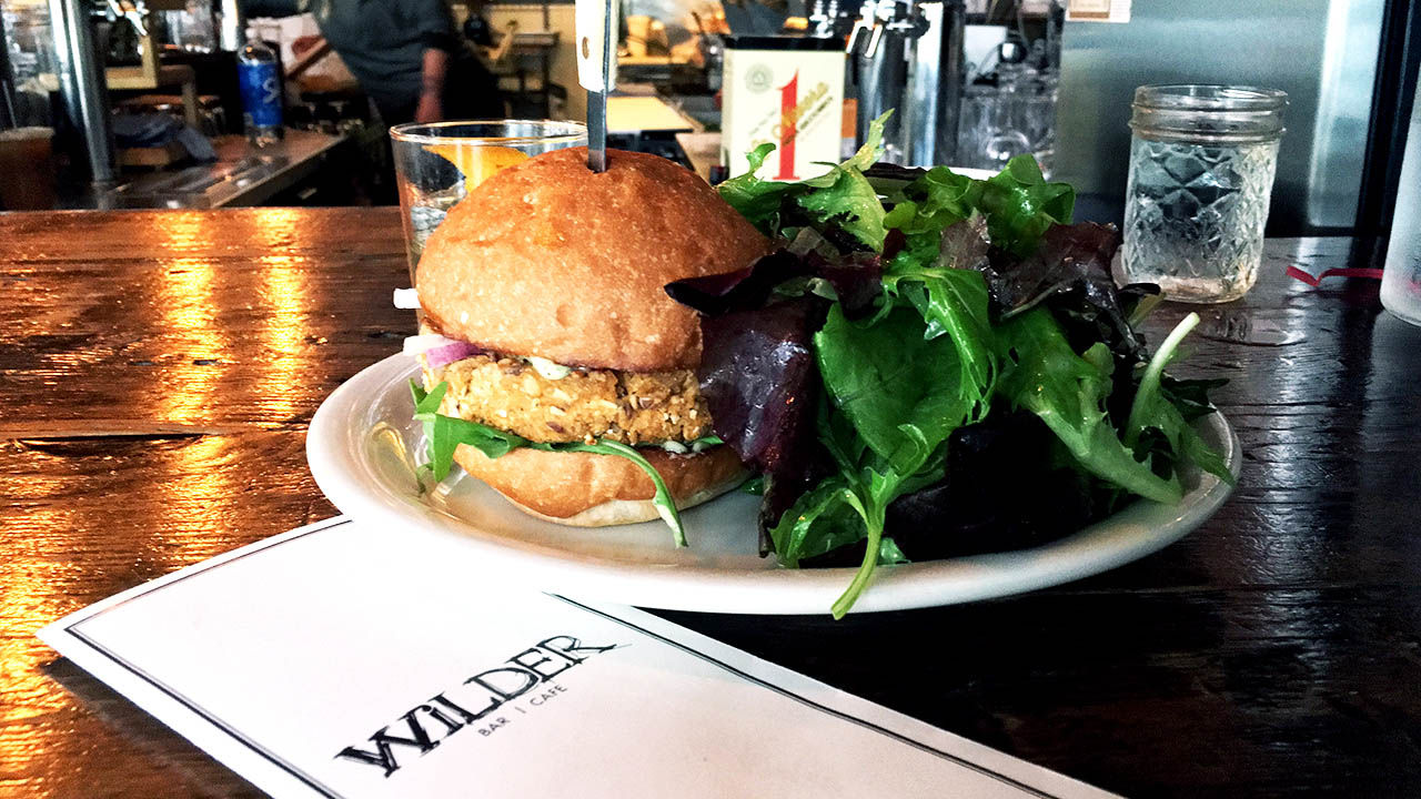 Try the white bean and roasted tomato veggie burger, which is served on a brioche bun with a sweet basil aioli.