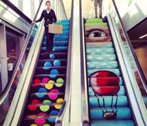 The Tel Aviv Municipality Building's multi-colored escalator by graffiti and street artist, Dover D // (c) 2012 Skye Mayring