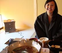 Enjoying a breakfast of nabe (hot pot) in my very own tatami room at the Hoshinoya Kyoto // © 2010 Deanna Ting_square Enjoying a breakfast of nabe (hot pot) in my very own tatami room at the Hoshinoya Kyoto // © 2010 Deanna Ting_square