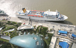 Costa Allegra, which opened up year round cruising out of Shanghai, docked by the port's newly opened terminal, part of the recent initiative toward Asian homeporting.