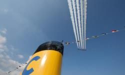 The Italian Air Force’s Frecce Tricolori aerobatics team flew over Costa’s two new ships // (c) 2009