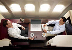 Passengers in First Class can sit across from each other as they dine. // © Jet Airways