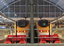 Eurostar, shown here at its station in St. Pancras,London, is making a concerted effort to go green. // © 2010 Slideshow Bob