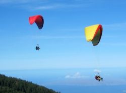 Two pairs of tandem paragliders above Maui // (c) Proflyght Paragliding 2009