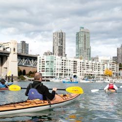 Starting May 1, Ecomarine Ocean Kayak offers guided kayaking in the protected city inlet of False Creek. // © 2013 Tourism Vancouver Starting May 1, Ecomarine Ocean Kayak offers guided kayaking in the protected city inlet of False Creek. // © 2013 Tourism Vancouver
