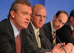 From left to right: Stein Kruse, president and CEO of Holland America Line; Kevin Sheehan, CEO of Norwegian Cruise Line; and Adam Goldstein, president and CEO of Royal Caribbean International on the S