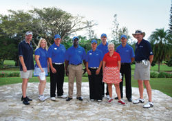 From left to right: “H” Fry and Rhonda Hardee, Travel by Horizon; Scott Frizzell, Bill Williams, Renee MacPhee and Phil McNally, Sandals Golf School; Tammy Shamblin, Red Parrot Travel; Tony Ebanks, Sa